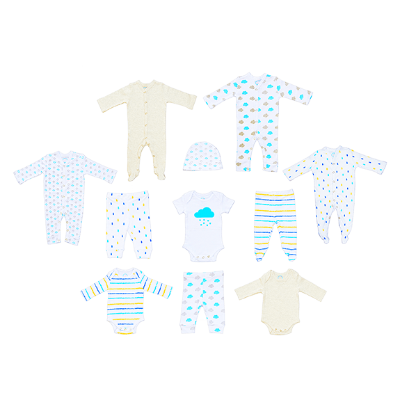 An 11 piece pack of essential blue baby clothes, exclusive to Numidan